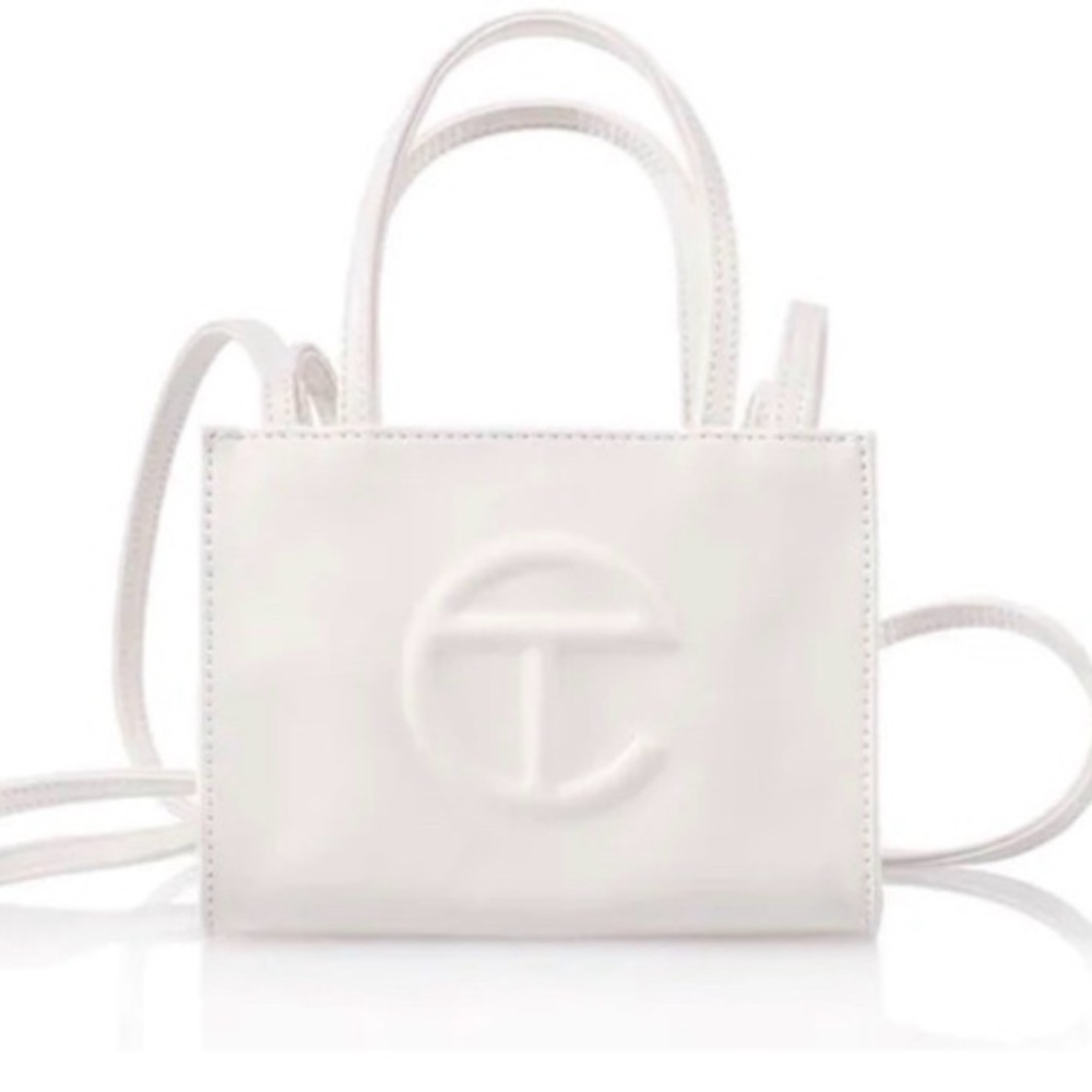 Telfar White Mini Shopping Bag and small matching belt